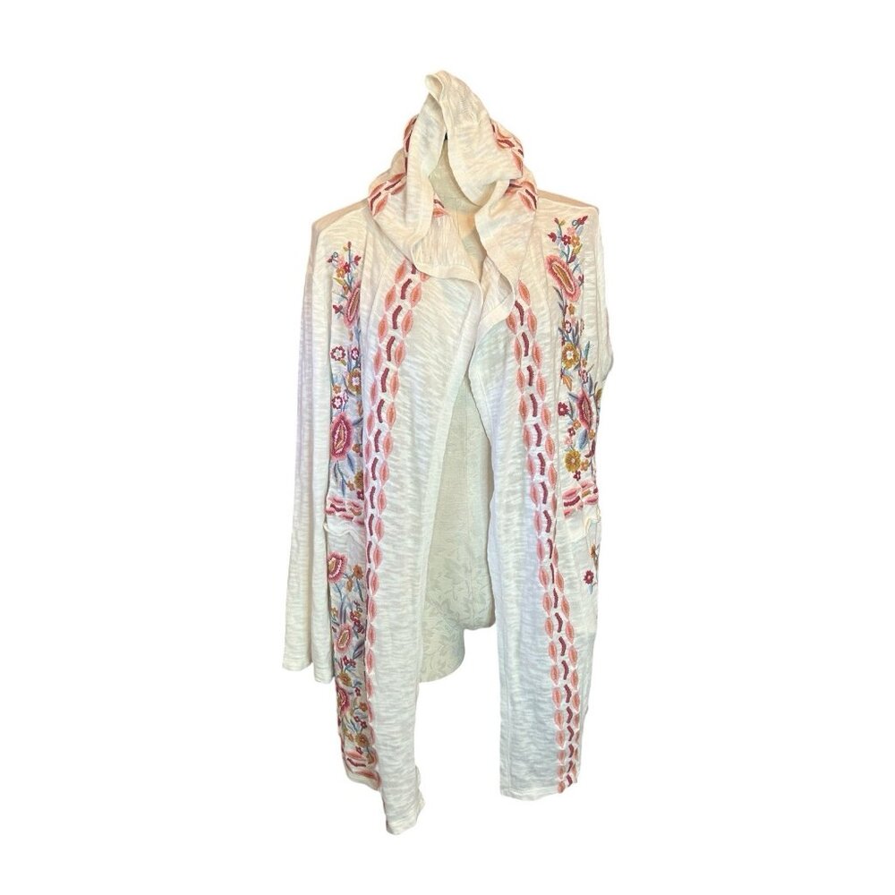 Soft Surroundings Cottagecore Cardigan‎ Sz L PETITE Embroidered Hooded Boho